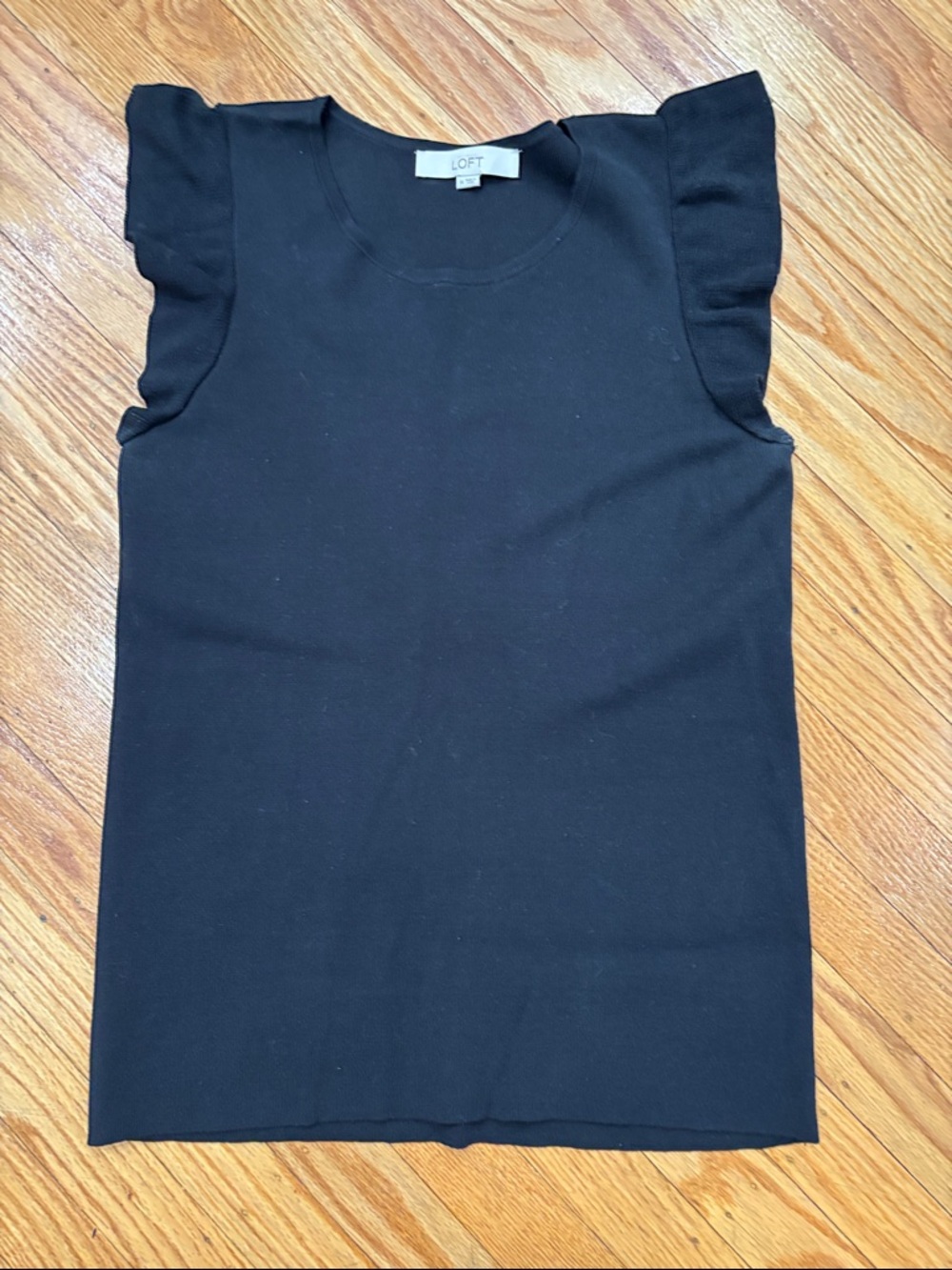 LOFT Black Ruffle Sleeve Tank Top